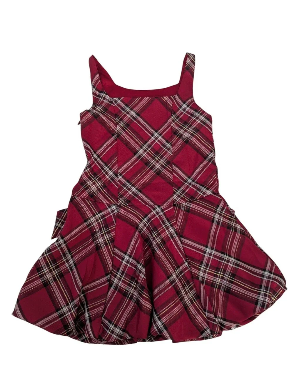 The Children's Place Girls Red Plaid Satin Bow Bubble Dress NWT Size 8